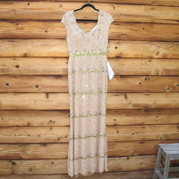 Mac Duggal 9089 Womens Cap Sleeve  Embellished Gown Nude 8 - Picture 5 of 16